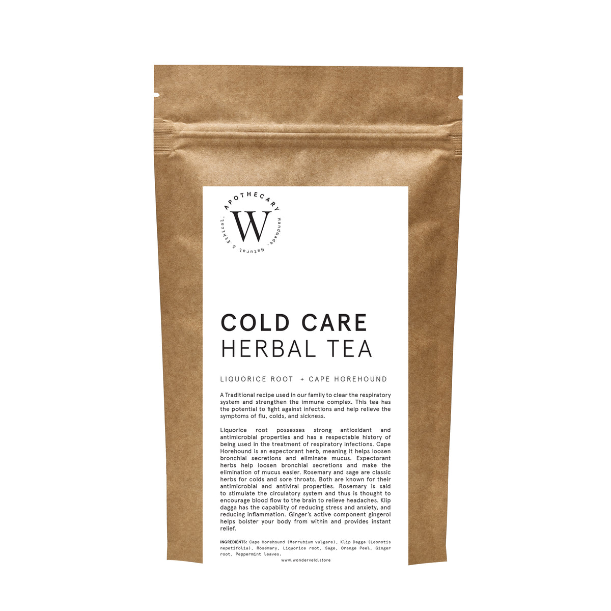 COLD CARE HERBAL TEA - With Liquorice root + Cape Horehound - WONDERVELD APOTHECARY